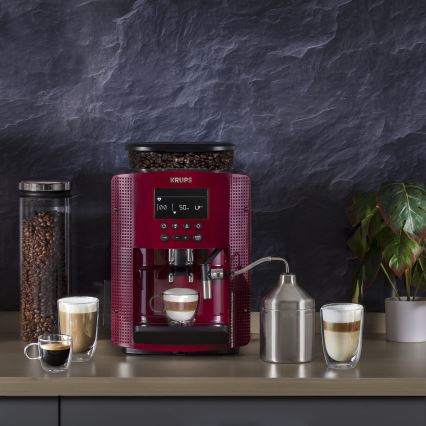 Krups - Automatisk kaffemaskine m. mælkebeholder ESSENTIAL 1450W/230V rød
