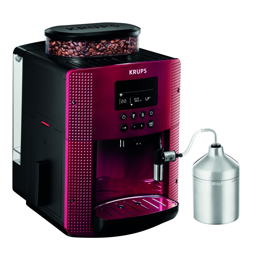 Krups - Automatisk kaffemaskine m. mælkebeholder ESSENTIAL 1450W/230V rød