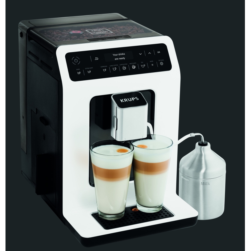 Krups - Automatisk kaffemaskine m. mælkebeholder EVIDENCE 1450W/230V hvid