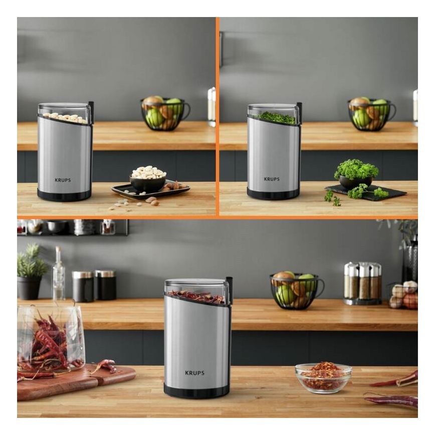 Krups - Elektrisk kaffekværn 85g FAST-TOUCH 200W/230V mat krom