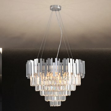 Krystallysekrone PLAZA med wire 9xE14/40W/230V Ø 60 cm sølvfarvet