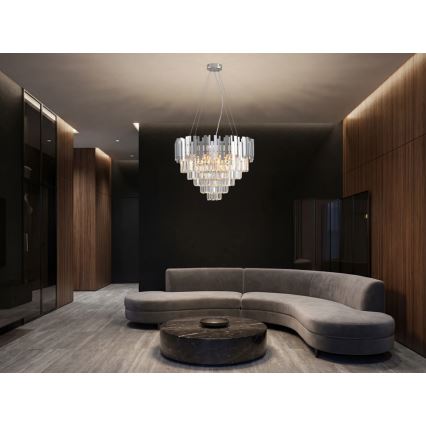 Krystallysekrone PLAZA med wire 9xE14/40W/230V Ø 60 cm sølvfarvet