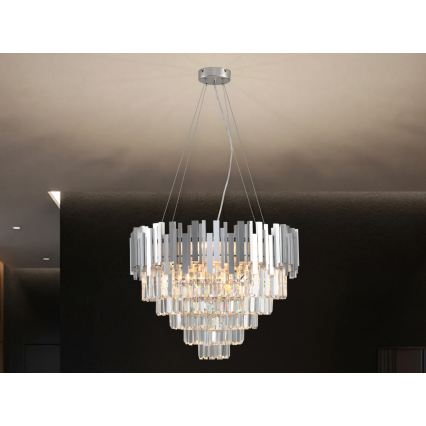 Krystallysekrone PLAZA med wire 9xE14/40W/230V Ø 60 cm sølvfarvet