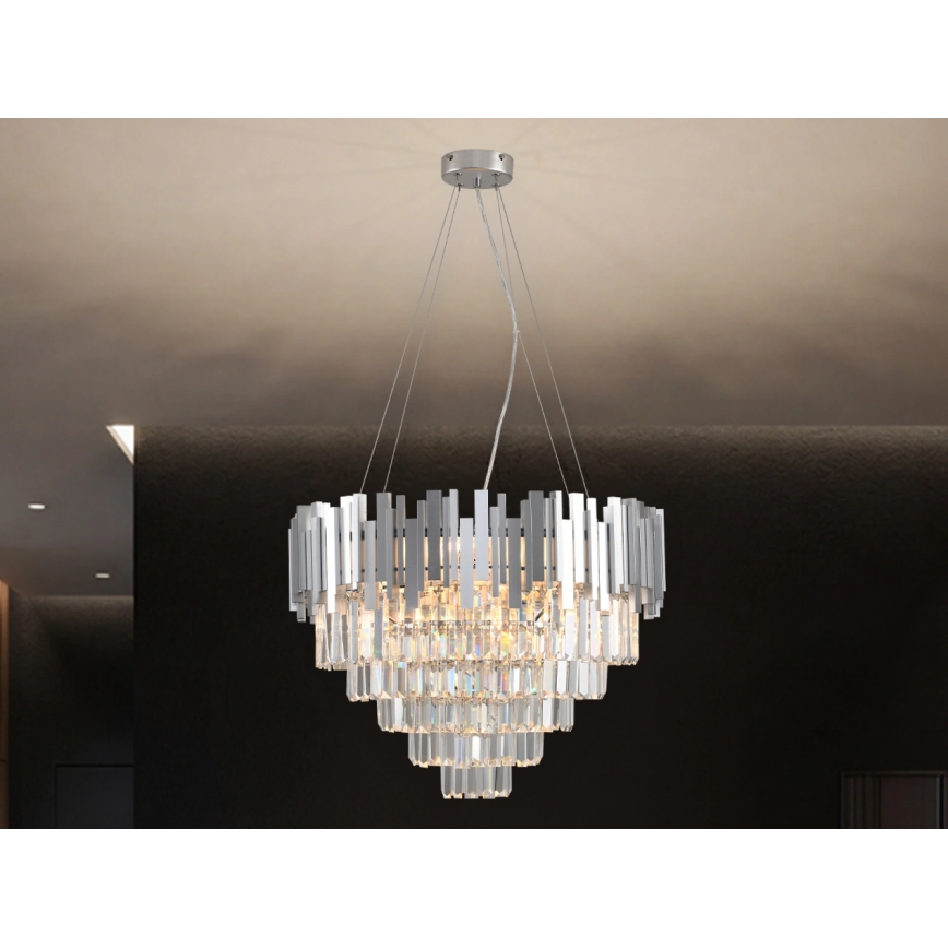 Krystallysekrone PLAZA med wire 9xE14/40W/230V Ø 60 cm sølvfarvet
