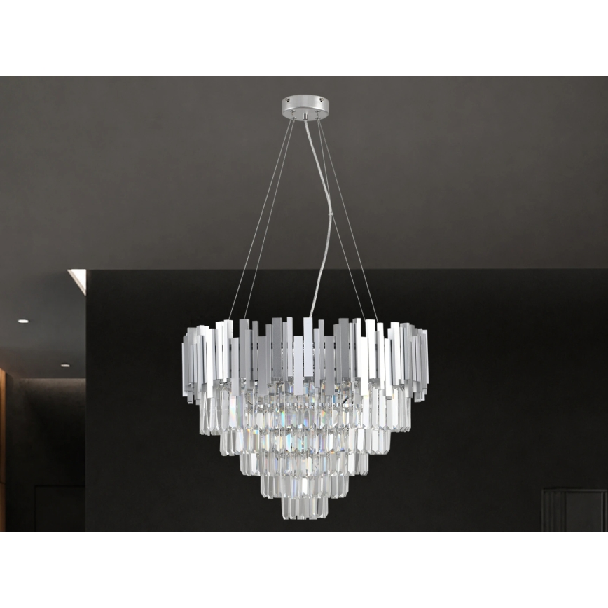 Krystallysekrone PLAZA med wire 9xE14/40W/230V Ø 60 cm sølvfarvet
