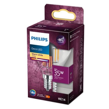 Kugleformet LED-pære DECO Philips P45 E14/4W/230V 2700K