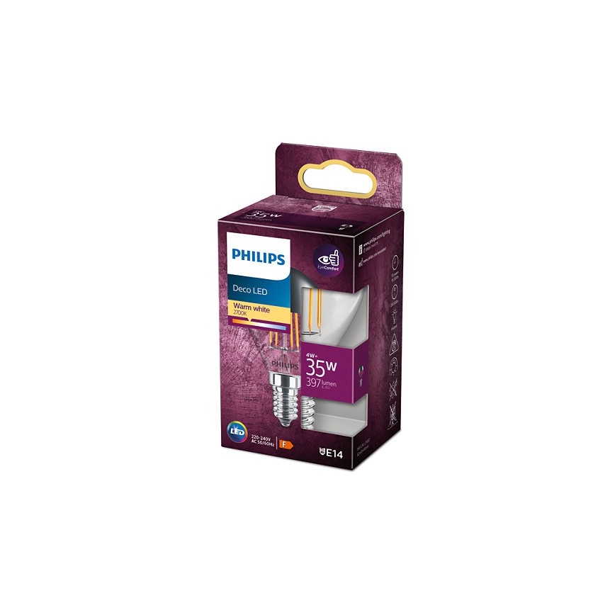 Kugleformet LED-pære DECO Philips P45 E14/4W/230V 2700K