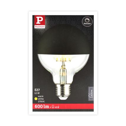 .Kugleformet LED-pære dæmpbar GLOBE G95 E27/6,5W/230V 2700K sort - Paulmann 28676