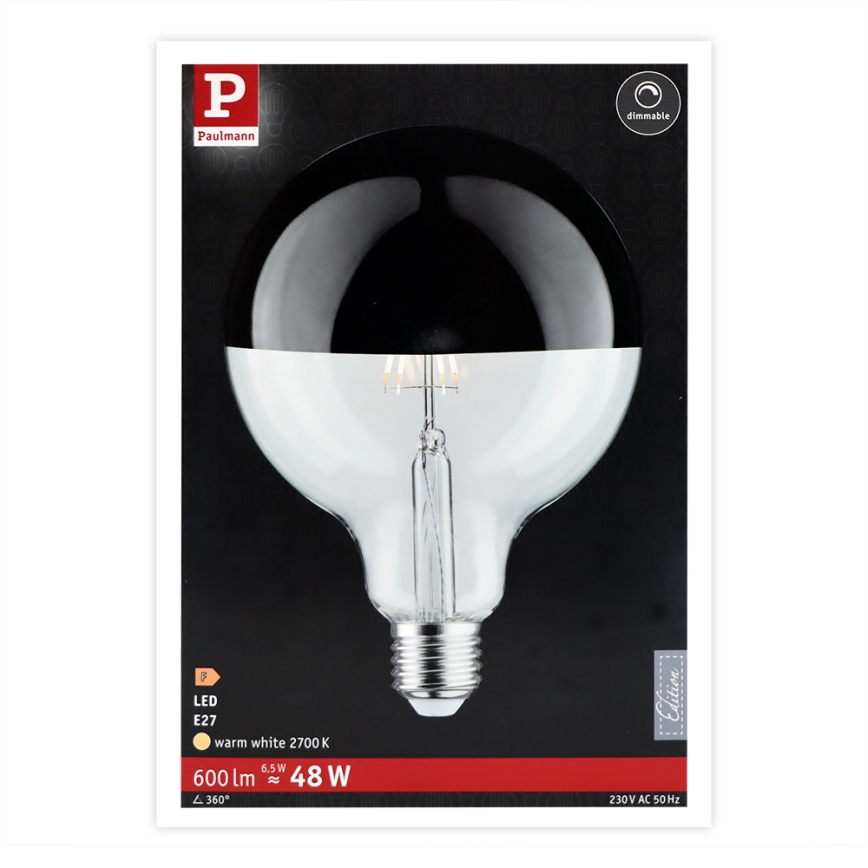 Kugleformet LED pære-dæmpbar GLOBE E27/6,5W/230V 2700K - Paulmann 28680