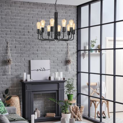 Kædeophængt lysekrone 10xE27/60W/230V sort