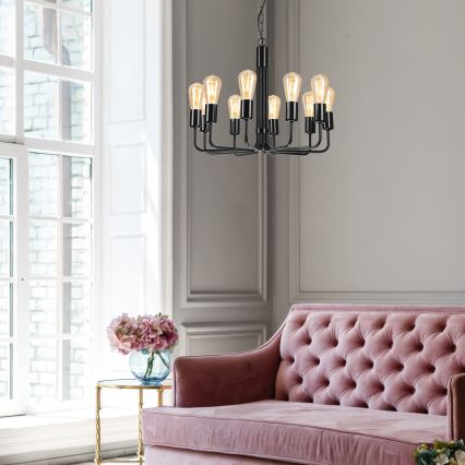 Kædeophængt lysekrone 10xE27/60W/230V sort
