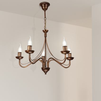 Kædeophængt lysekrone ANTON 5xE14/15W/230V bronzefarvet
