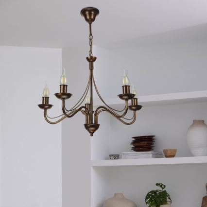 Kædeophængt lysekrone ANTON 5xE14/15W/230V bronzefarvet
