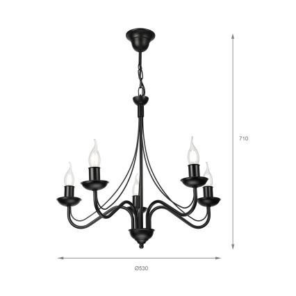 Kædeophængt lysekrone ANTON 5xE14/15W/230V sort