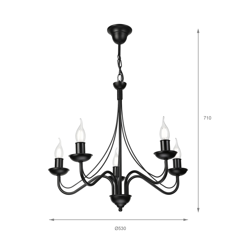 Kædeophængt lysekrone ANTON 5xE14/15W/230V sort