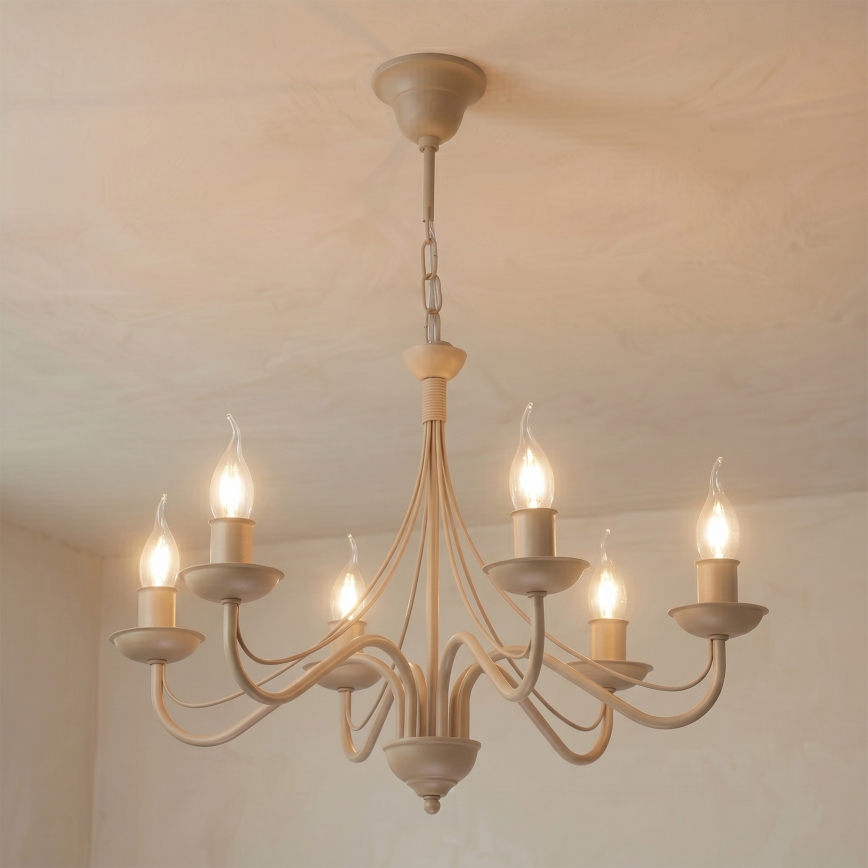 Kædeophængt lysekrone ANTON 6xE14/60W/230V beige