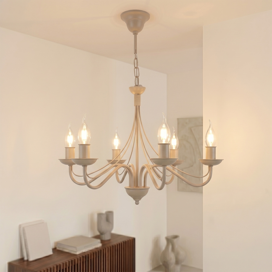 Kædeophængt lysekrone ANTON 6xE14/60W/230V beige