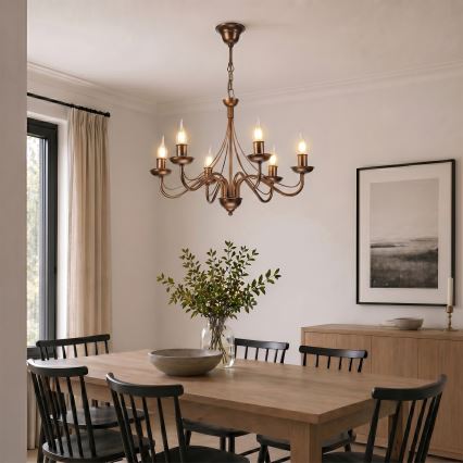 Kædeophængt lysekrone ANTON 6xE14/60W/230V bronzefarvet