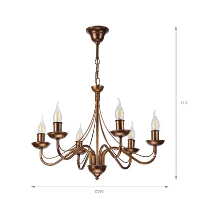 Kædeophængt lysekrone ANTON 6xE14/60W/230V i bronze