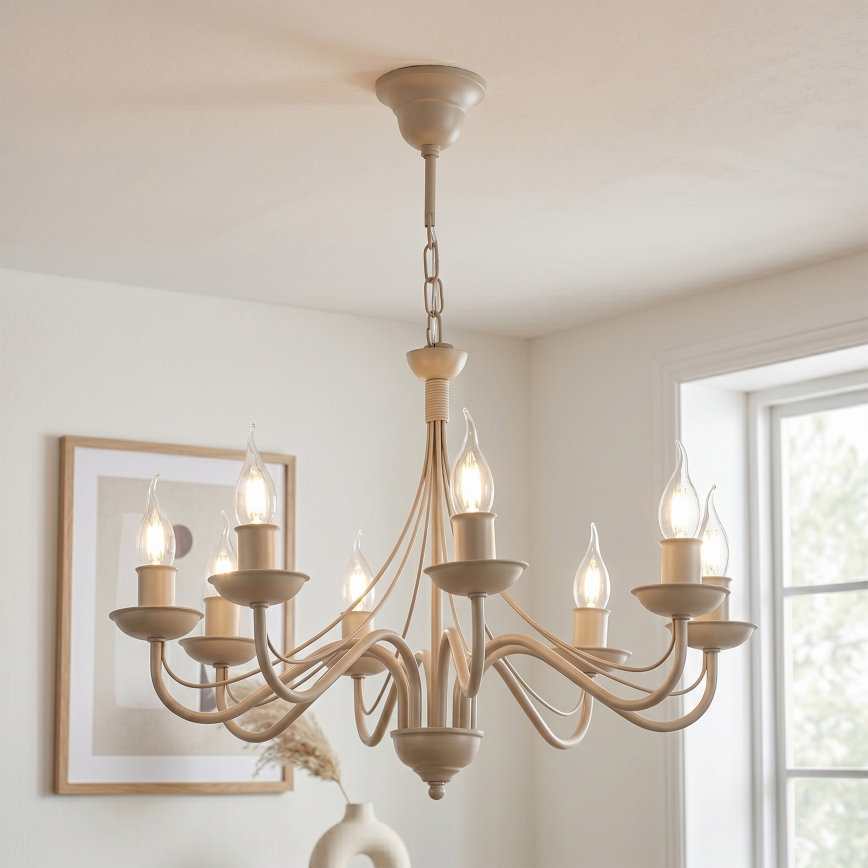 Kædeophængt lysekrone ANTON 8xE14/60W/230V beige