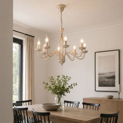 Kædeophængt lysekrone ANTON 8xE14/60W/230V i hvid patina