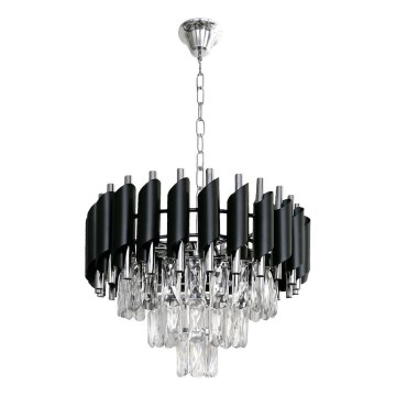 Kædeophængt lysekrone CRISTAL 5xE14/10W/230V sort/mat krom