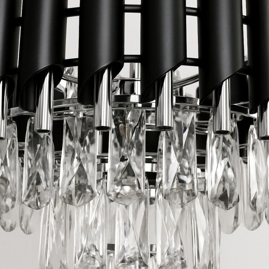 Kædeophængt lysekrone CRISTAL 5xE14/10W/230V sort/mat krom