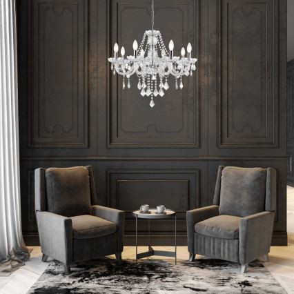 Kædeophængt lysekrone CRISTALLO 8xE14/60W/230V, blankpoleret krom