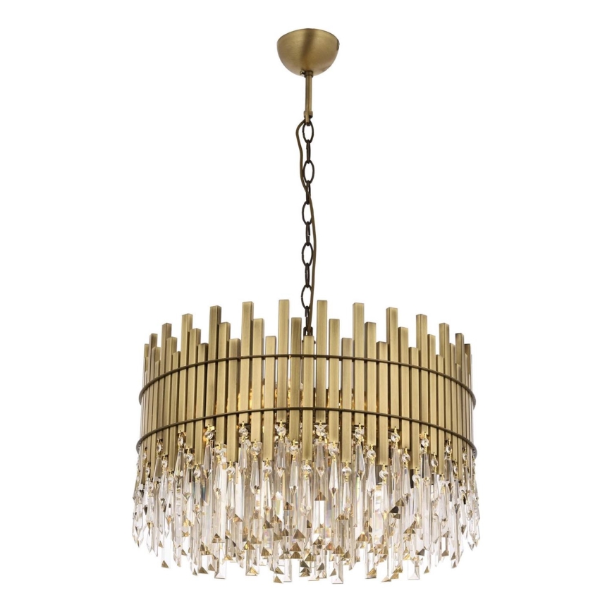 Kædeophængt lysekrone CRYSTALLINE 8xE27/40W/230V Ø 60 cm messing