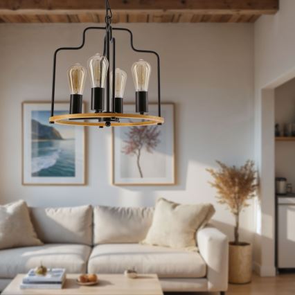 Kædeophængt lysekrone DATUS 4xE27/40W/230V sort/brun