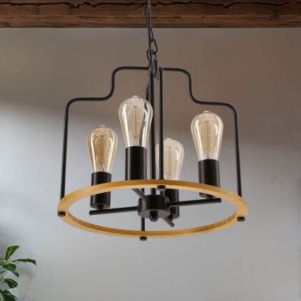 Kædeophængt lysekrone DATUS 4xE27/40W/230V sort/brun