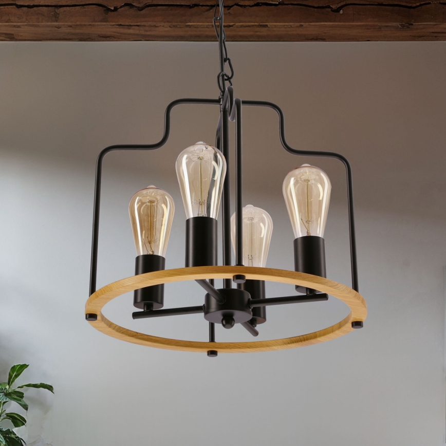 Kædeophængt lysekrone DATUS 4xE27/40W/230V sort/brun