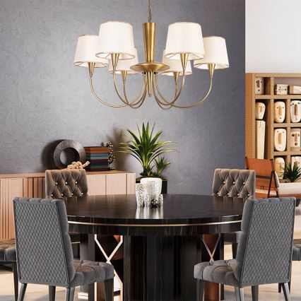 Kædeophængt lysekrone PARDO 6xE27/40W/230V guld/creme