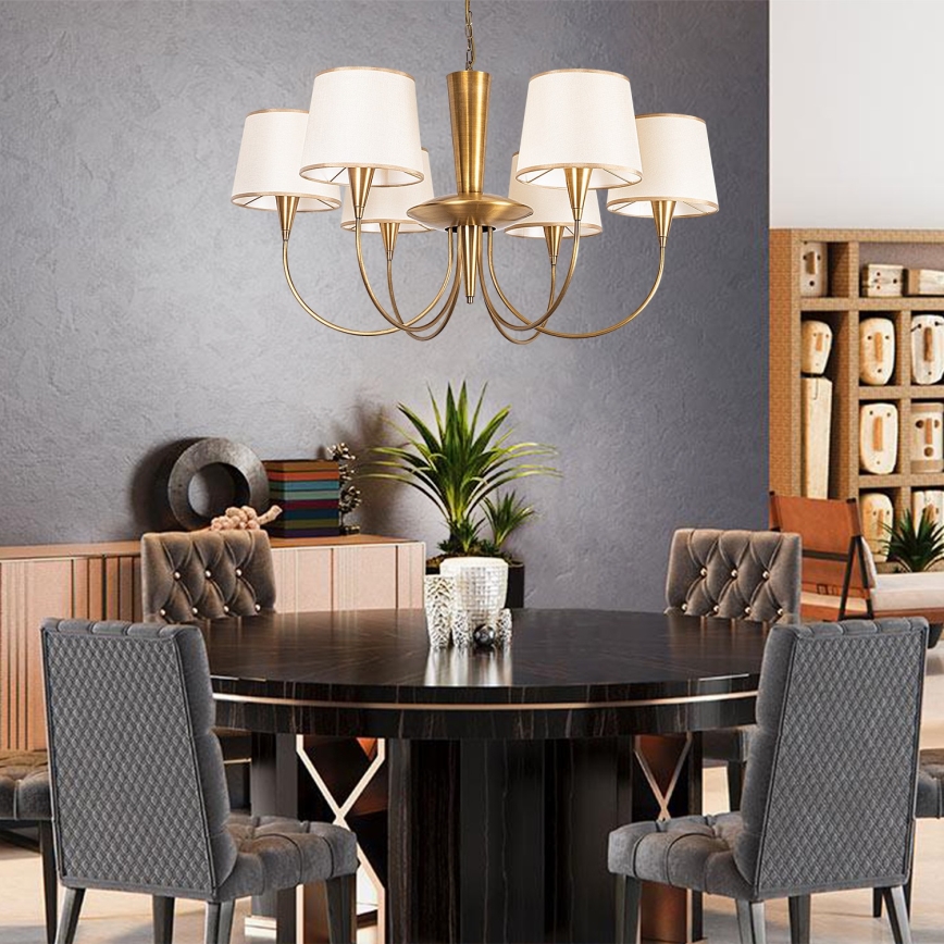 Kædeophængt lysekrone PARDO 6xE27/40W/230V guld/creme