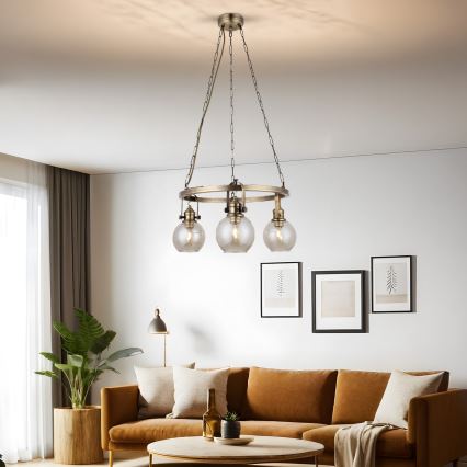 Kædeophængt lysekrone POLINO 3xE27/40W/230V bronzefarvet
