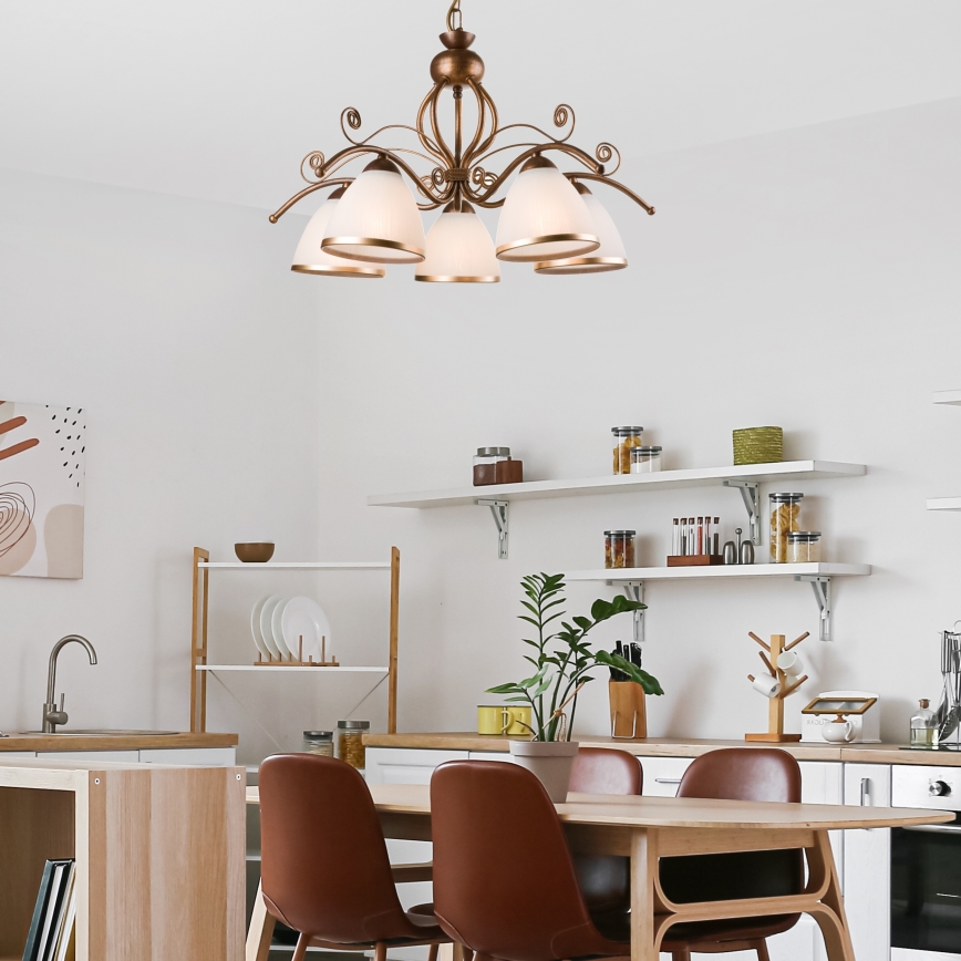 Kædeophængt lysekrone RETRO II 5xE27/60W/230V, bronzepatina