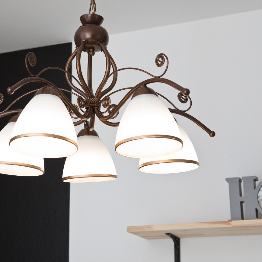 Kædeophængt lysekrone RETRO II 5xE27/60W/230V, bronzepatina