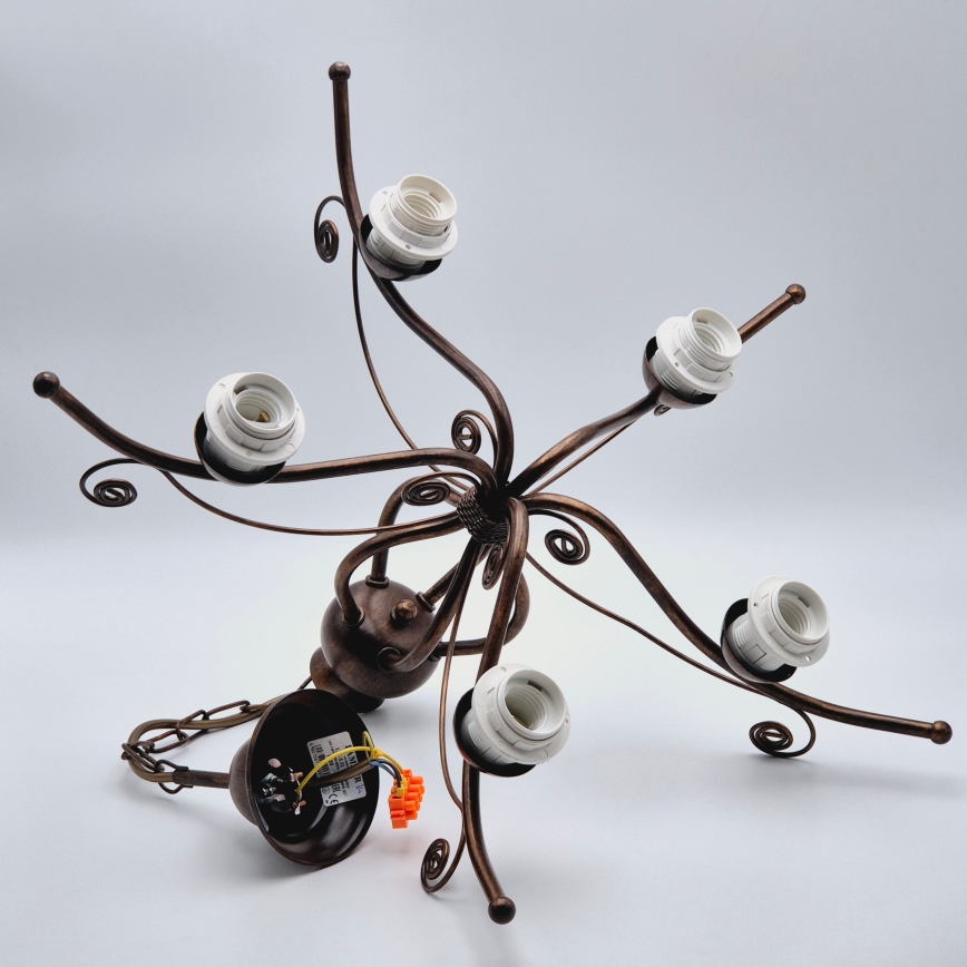 Kædeophængt lysekrone RETRO II 5xE27/60W/230V, bronzepatina