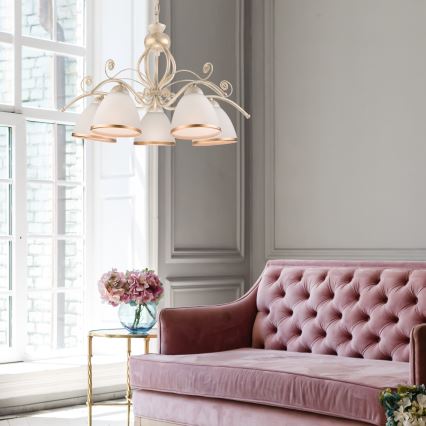 Kædeophængt lysekrone RETRO II 5xE27/60W/230V hvid patina