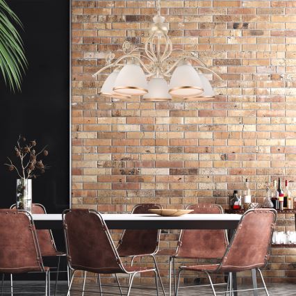 Kædeophængt lysekrone RETRO II 5xE27/60W/230V hvid patina