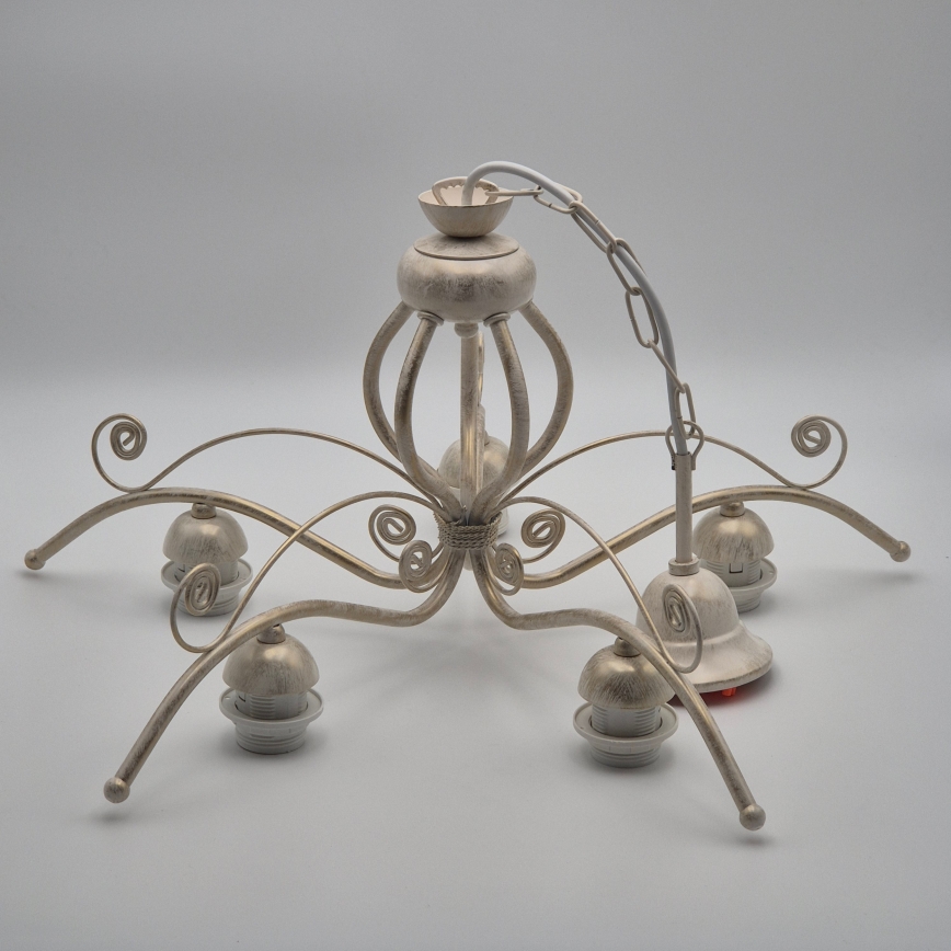 Kædeophængt lysekrone RETRO II 5xE27/60W/230V hvid patina