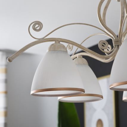 Kædeophængt lysekrone RETRO II 5xE27/60W/230V hvid patina