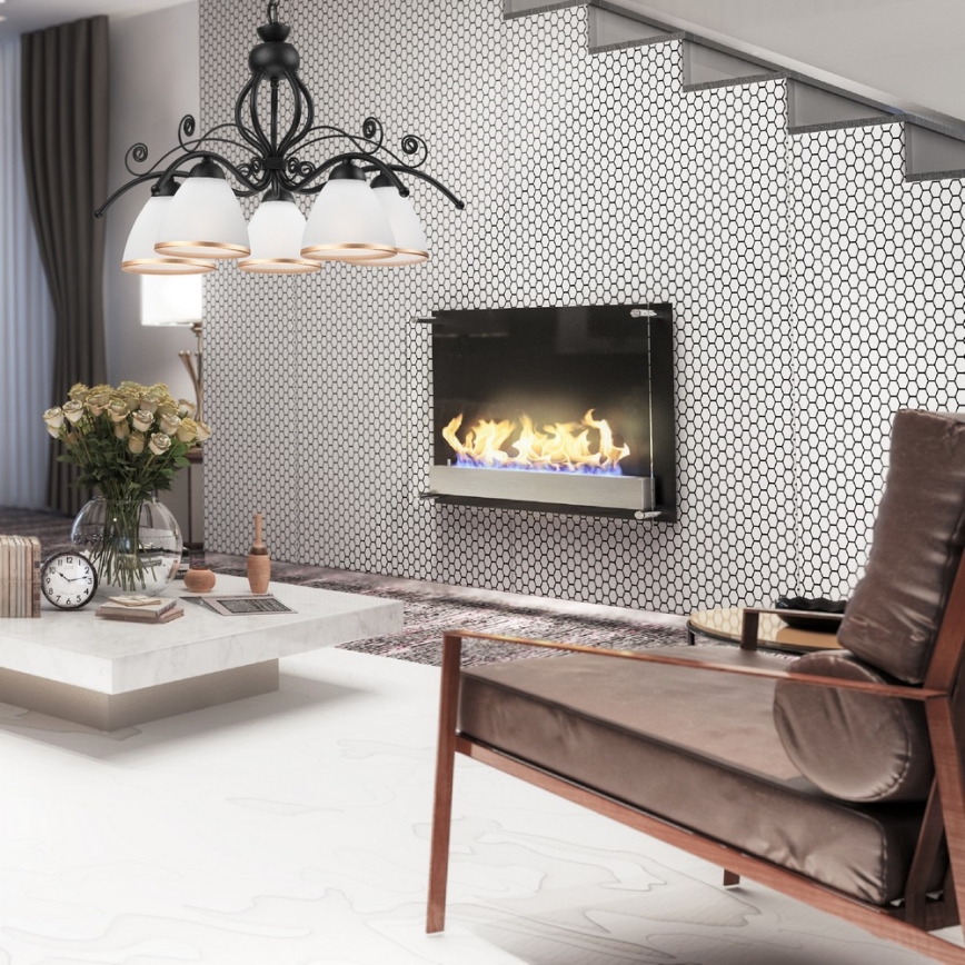 Kædeophængt lysekrone RETRO II 5xE27/60W/230V mat sort