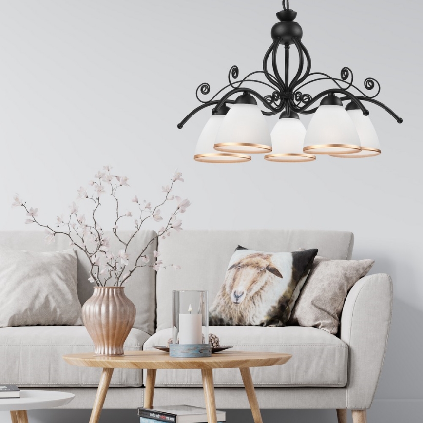 Kædeophængt lysekrone RETRO II 5xE27/60W/230V mat sort
