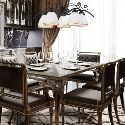 Kædeophængt lysekrone RETRO II 5xE27/60W/230V mat sort