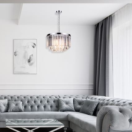 Kædeophængt lysekrone VETRO 5xE14/60W/230V, blank krom