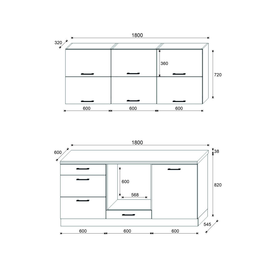 Køkkenblok ELISE 180 cm, grafit