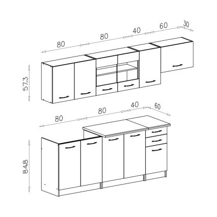 Køkkenblok MARISA 260 cm, Sonoma-eg