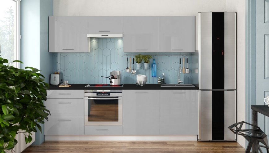 Køkkenbord CELESTE 240 cm blank grå