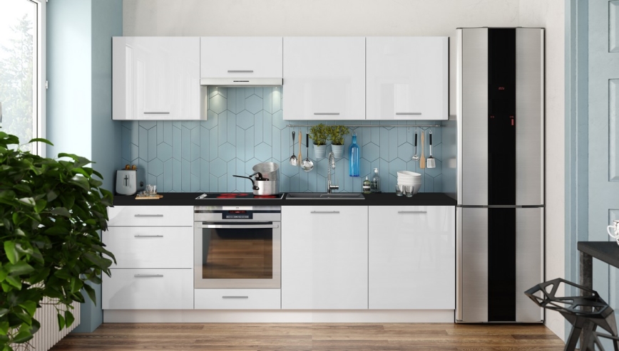 Køkkenbord CELESTE 240 cm blank hvid